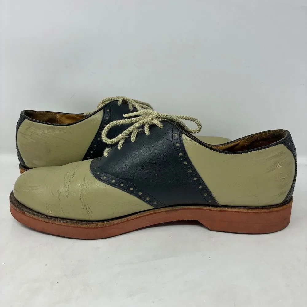 Cole Haan 1970’s Oxford Shoes Mens 10.5E Beige Black Leather Saddle Brogue USA